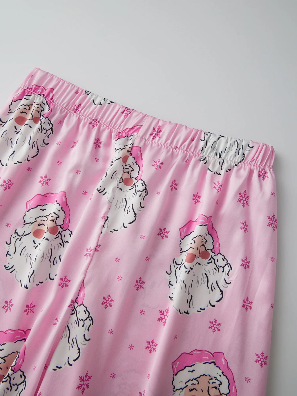 Women Satin Christmas Pajamas Sets Long Sleeve Santa Claus Print Tops with Elastic Waist Pants Two Pieces Sleepwear