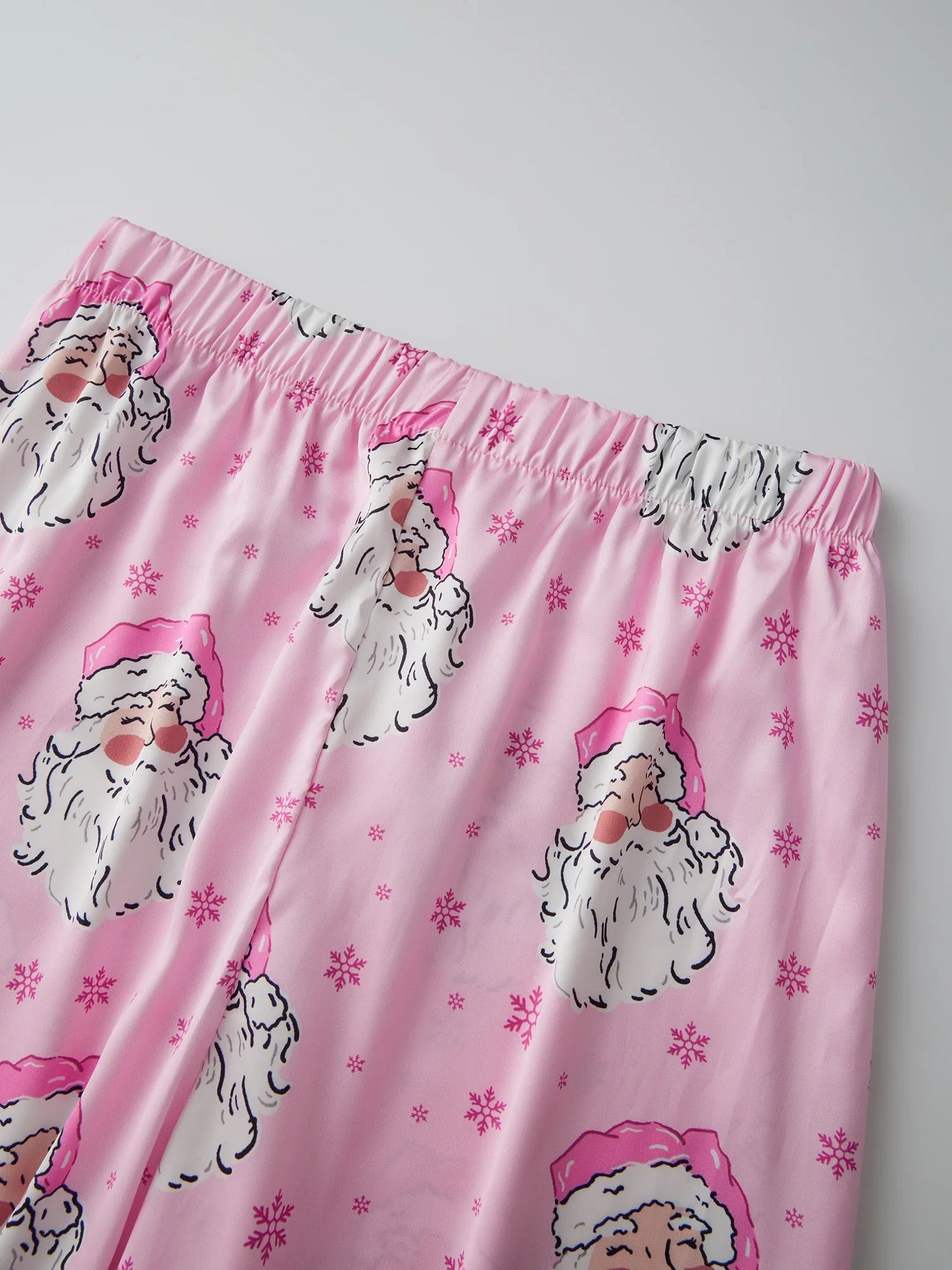 Women Satin Christmas Pajamas Sets Long Sleeve Santa Claus Print Tops with Elastic Waist Pants Two Pieces Sleepwear