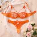 Sexy Orange Lace Lingerie Set Women Push Up Bra and Panty Set Butterfly Bow Underwear Female Intimates Sleepwear ZA824057