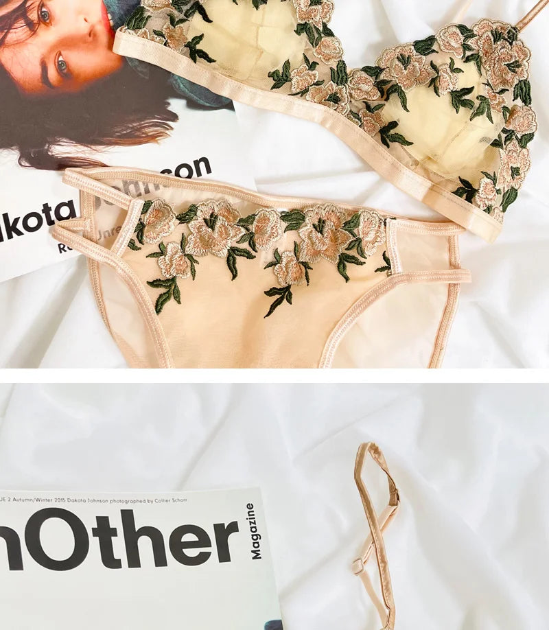 MOYISU French Lace Bralette Set for Small Breasts No Underwire Summer Bras Sexy Triangle Bra Petite Girls, Pure Desire Lingerie