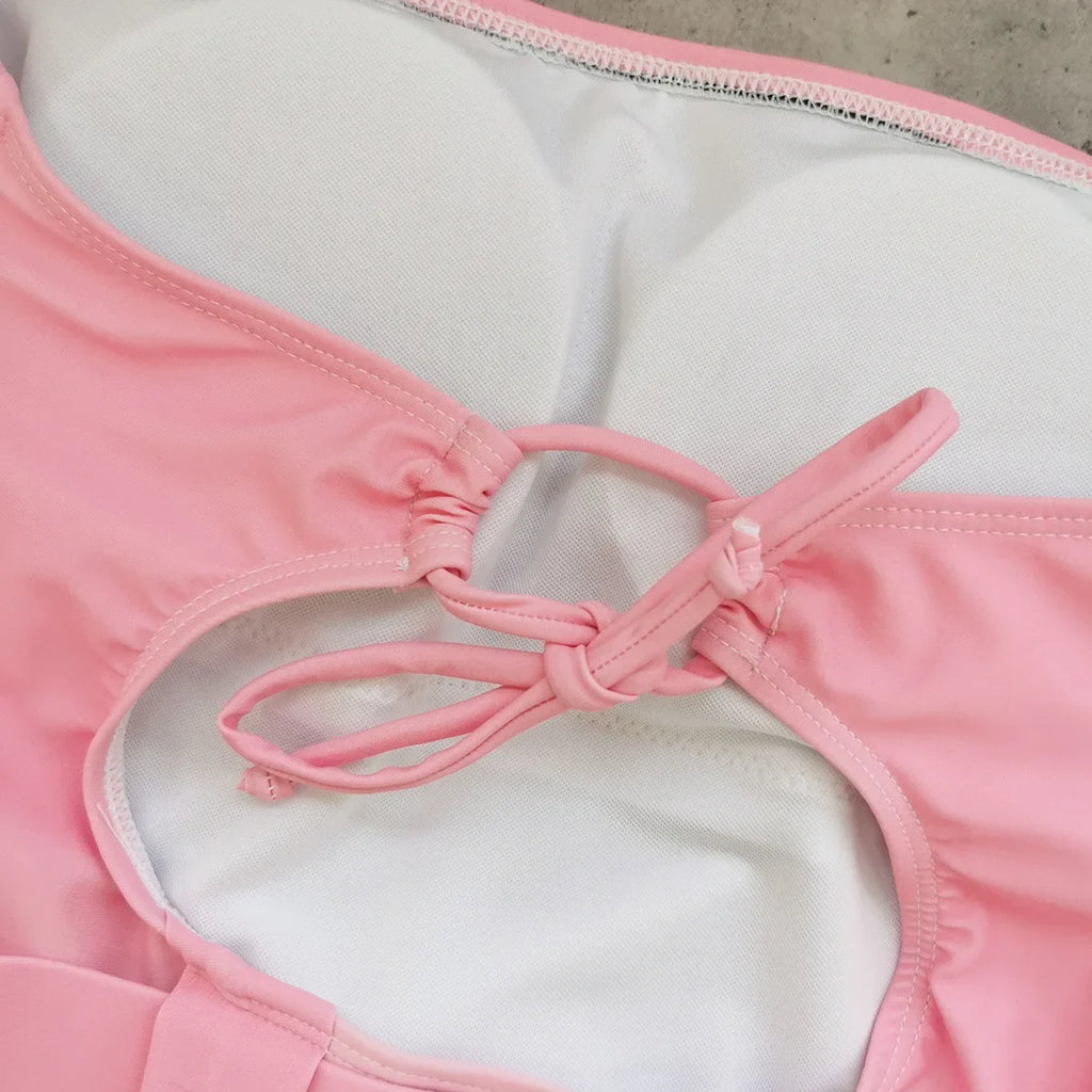 Vintage Pink Tie Dye Gradient Swimwear Women 2026 Bandeau Starfish Ornament Belt Tummy Control One Piece Swimsuit Monokini