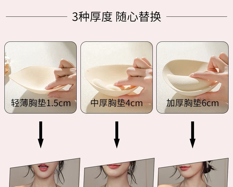 Backless Bra Women Thick Padded Push Up Adhesive Sticky Invisible Bra Small Bust Strapless Convertible Bralette Beach Essential