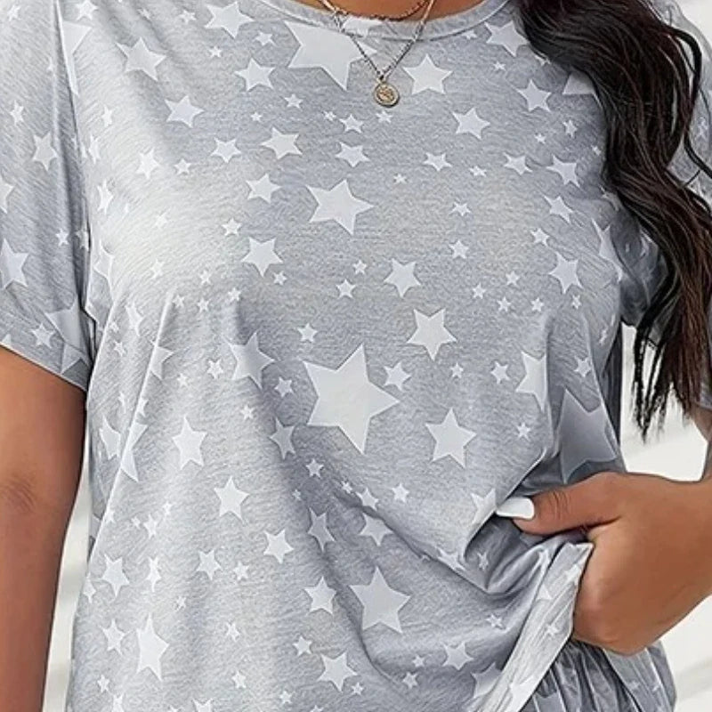 Plus Size Silk Pajamas Ladies Set T-Shirt Shorts 5xl Home Wear Women Sleepwear Fashion Soft Cartoon Casual Star Moon Nightwear