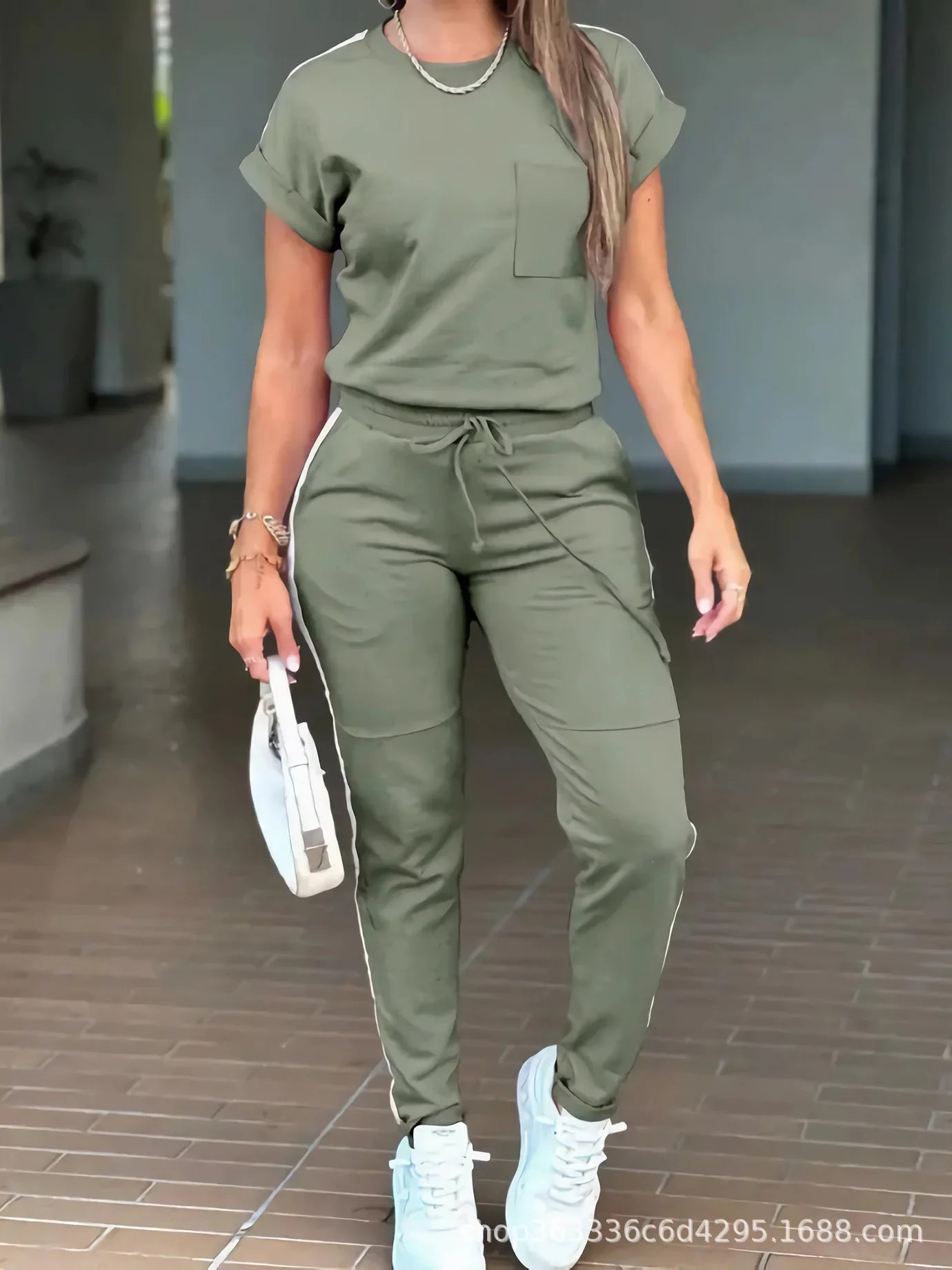 Women's suit sports casual two-piece short-sleeved suit plus size mom