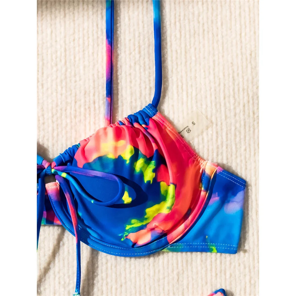 Colorful Printed Underwired Brazilian Bikini Female Swimsuit Women Swimwear Two-Pieces Bikini Set Bather Bathing Suit Swim V5340