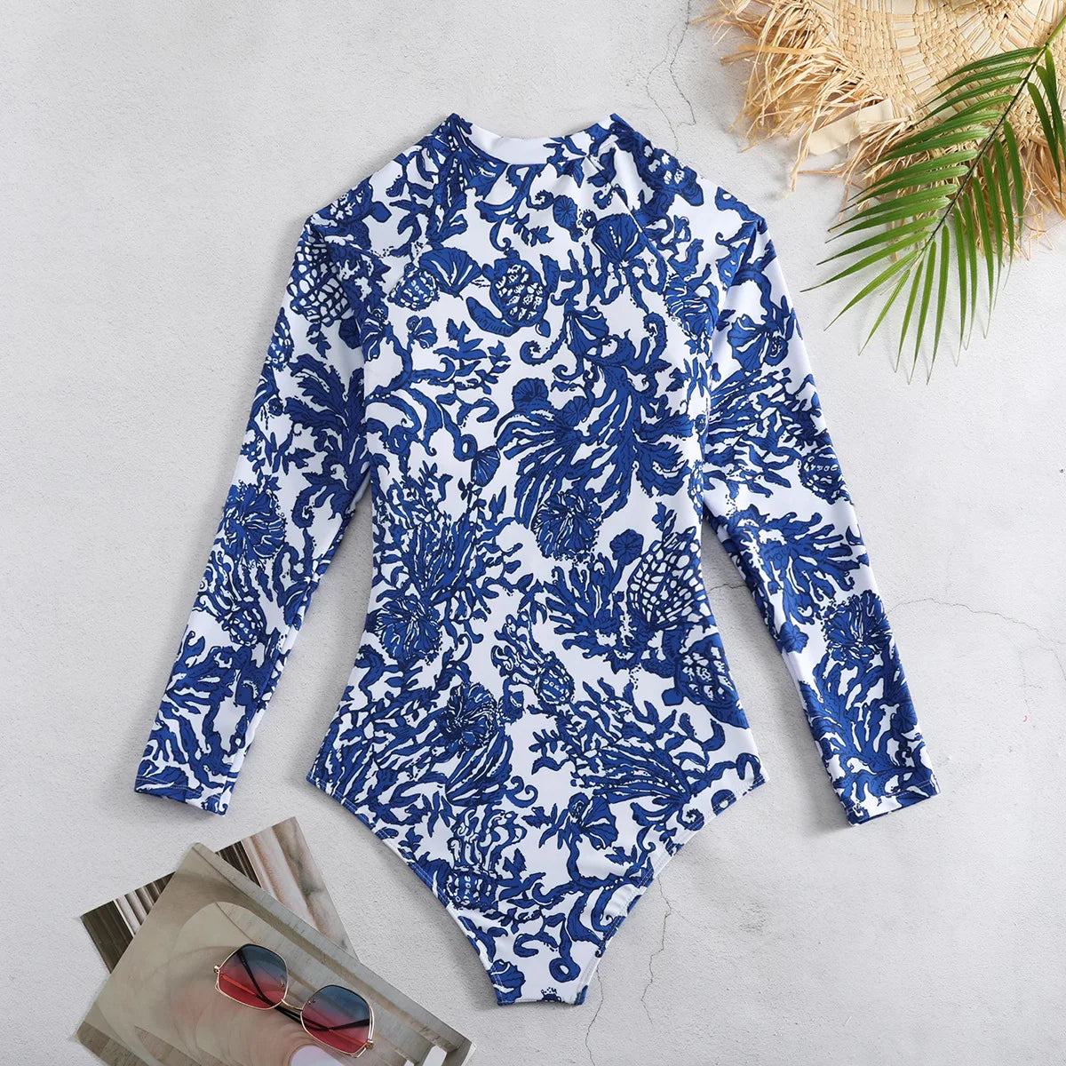 2024 New Women Swimsuit One Pieces Sexy Sports Wear Print Ladies Bathing Suit Long Sleeves Beach Wear Surfling Suit  Rashguad