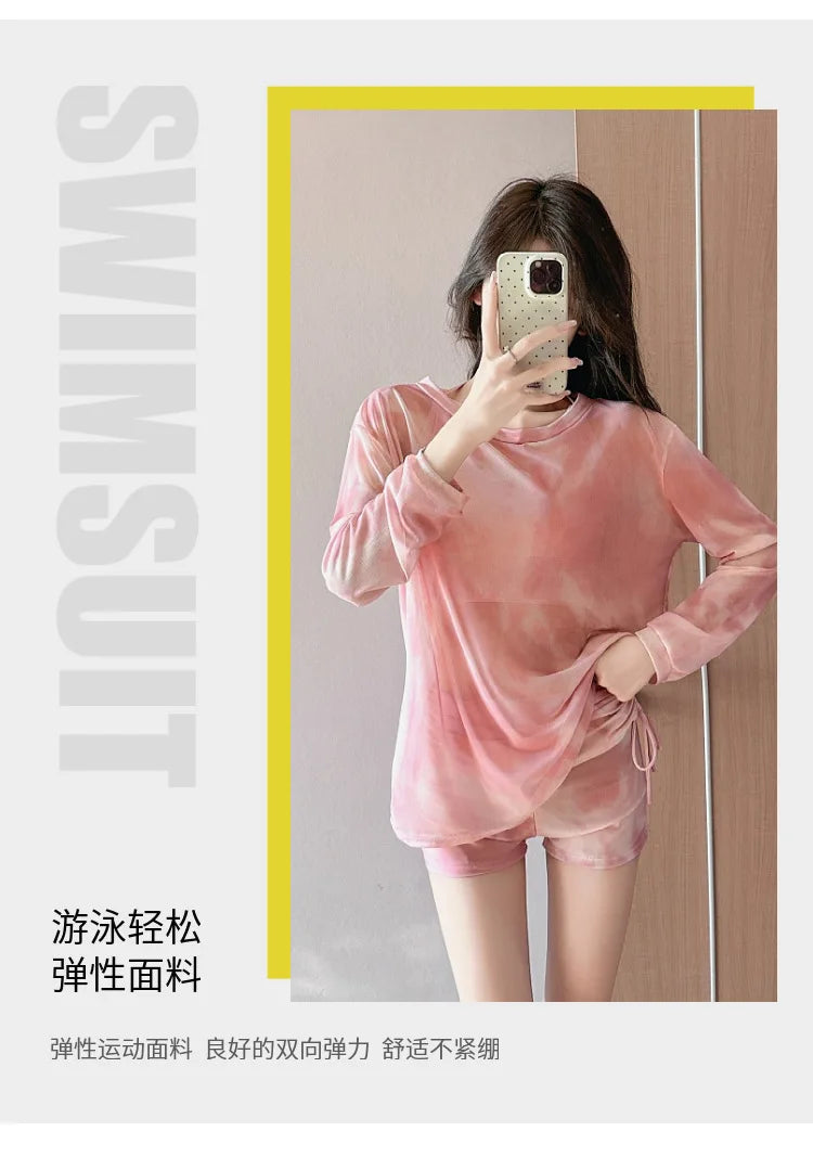 Two-piece swimsuit conservative three-piece set 2026 new slimming and flesh-covering long-sleeved hot spring swimwear
