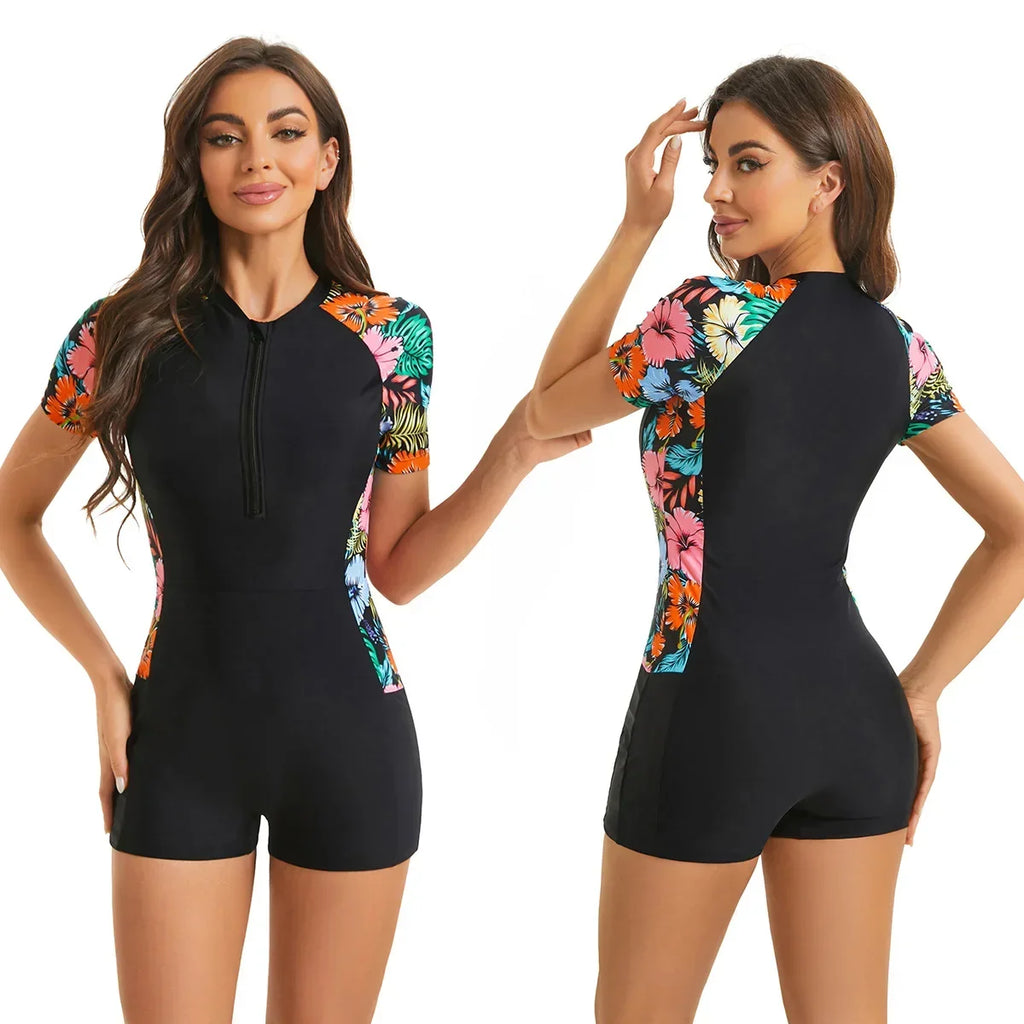 Sports One Piece Swimsuit 2026 New Boyleg Slim Swimwear Women Bathing Suit Surf Monokini Modest Athletic Floral Swimming Suits