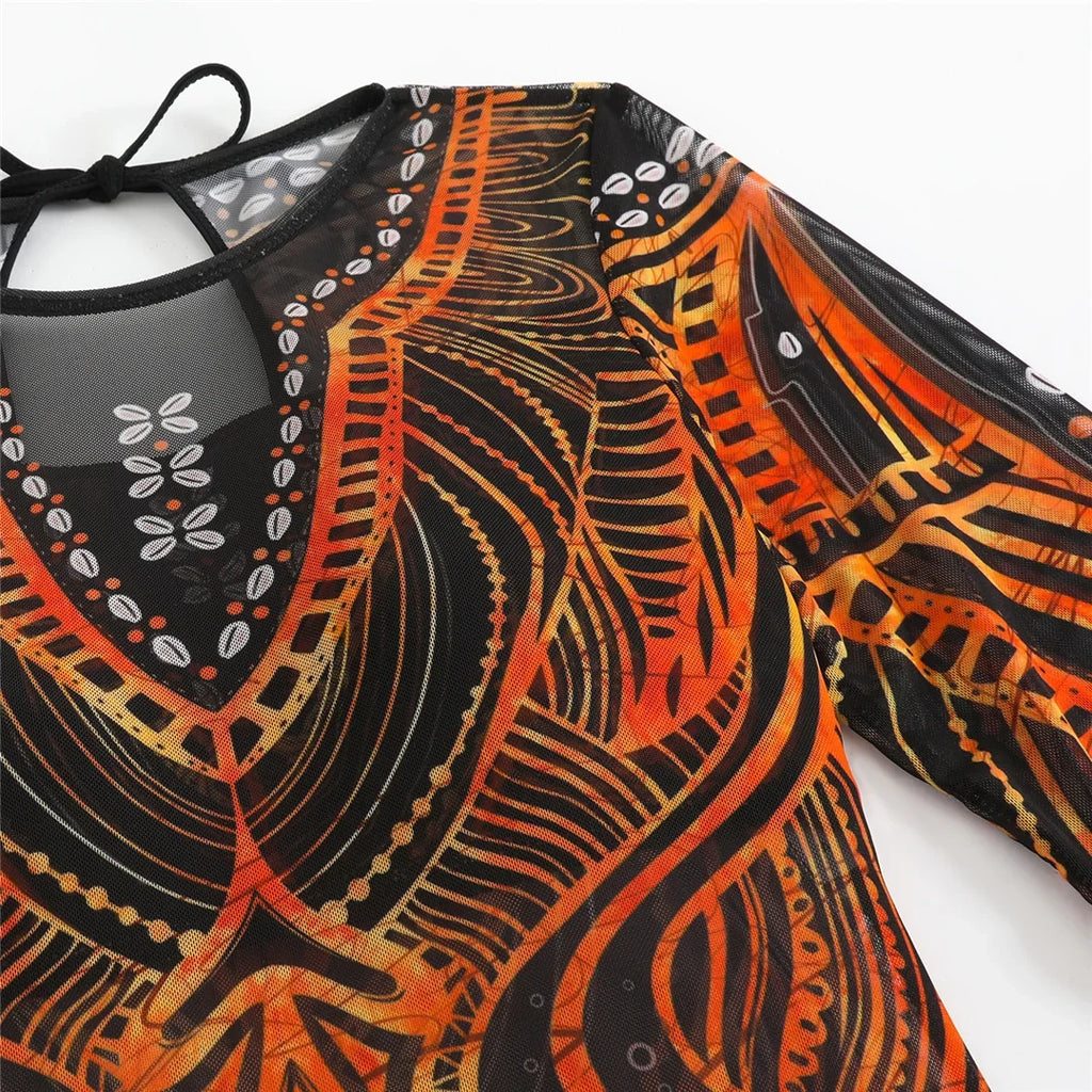 S - XXL 3PCS New Printed Long Sleeve With Pants Sarong Women Swimwear One Piece Swimsuit Female Bather Bathing Suit Swim V7180