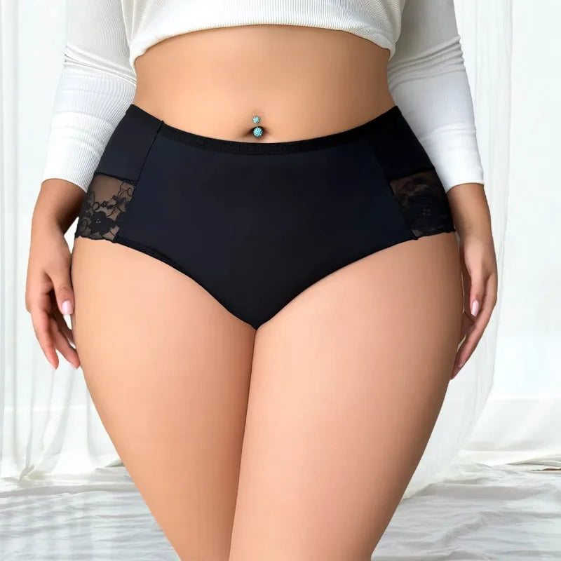 1pc Plus Size 1-4XL Sexy Women's Mid-rise Panties Patchwork Floral Female Underpants Lingerie Breathable Comfortable Lady Briefs