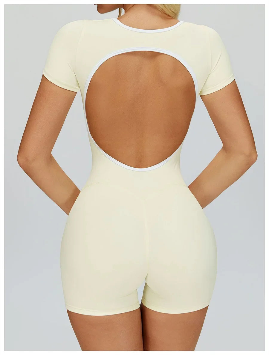 New Jumpsuit Yoga Shorts Backless Hollow Fitness Sportswear Workout Leggings One Piece Suits Sports Bodysuit Gym Women Clothes