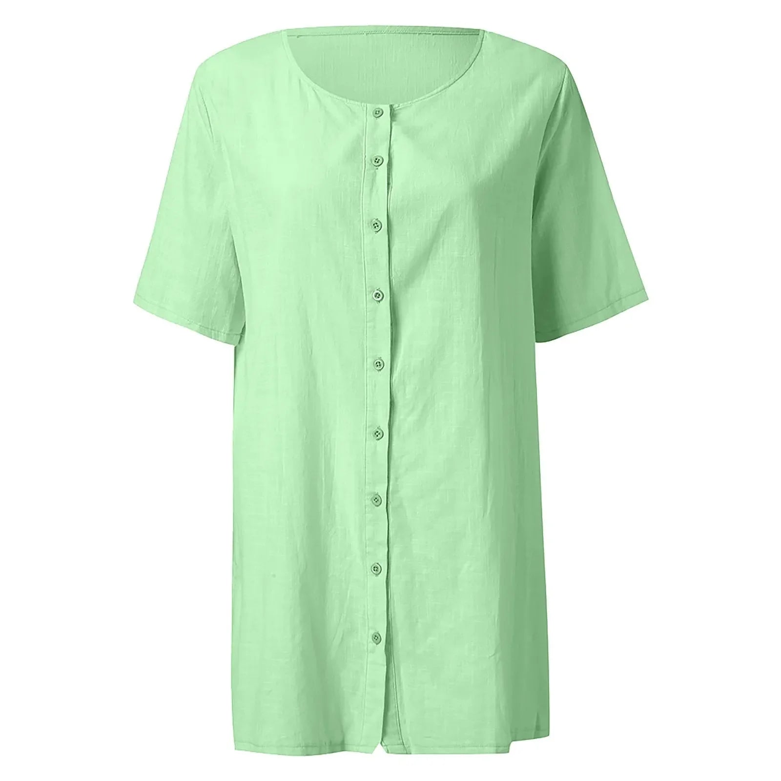 Cotton Linen Breathable And Comfortable Mid Length Oversized Button Down Half Sleeve O-neck Cardigan Casual Beach Suncreen Top