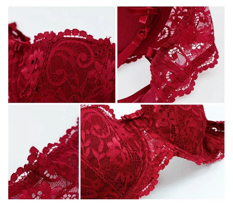 Women's Bras Sexy Lace Half Cup Push Up French Style Lingerie Solid Soft Deep V Top Breathable Comfortable Closure Thin Bralette