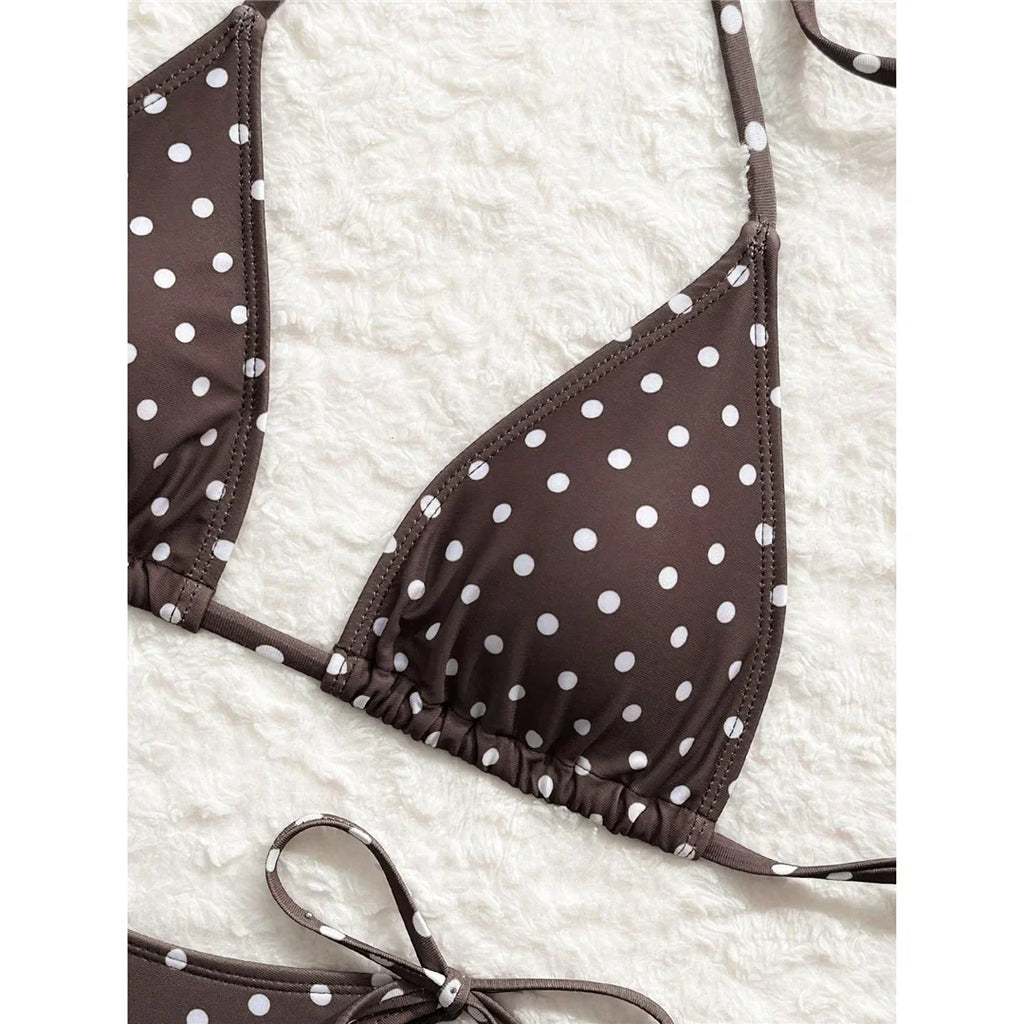 S - XL With Shorts Polka Dot Halter Bikini Female Swimsuit Women Swimwear Three-pieces Bikini Set Bather Bathing Suit Swim V8292