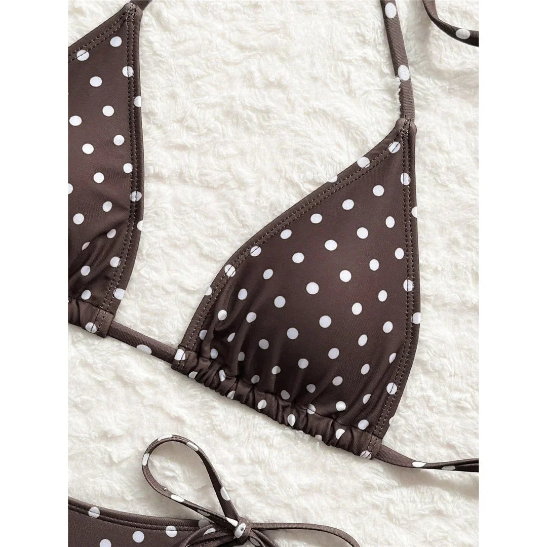 S - XL With Shorts Polka Dot Halter Bikini Female Swimsuit Women Swimwear Three-pieces Bikini Set Bather Bathing Suit Swim V8292