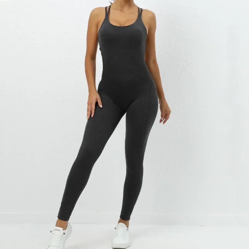 Seamless High-Waisted Peach Hip Yoga Jumpsuit for Women - Fast Drying Sweat-Wicking Tight Running Sports Jogging Gym Activewear