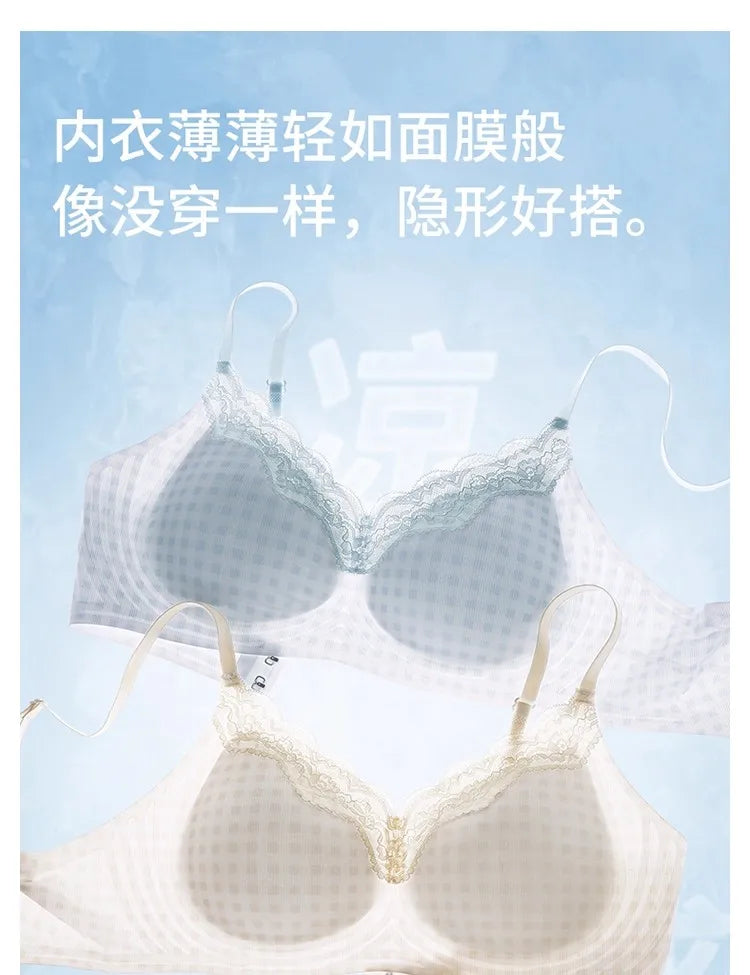 Elegant Summer Seamless Bra Small Breasts, Cooling Wireless Bralette Anti-Sagging, Breathable Comfort & Support Fixed Cup MOYISU