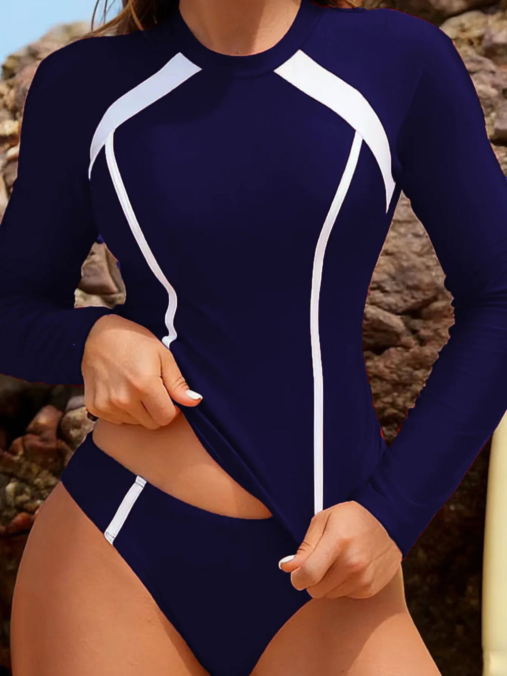 2026 Long Sleeves Slim Swimsuit Women 2 Pieces Solid Swimwear Female Rush Guard Bathing Swimming Swim Surf Suit Beachwear XXL