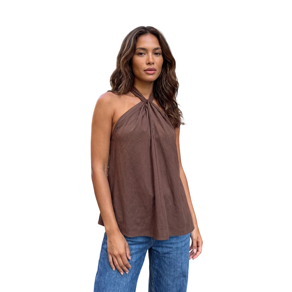 Women Tie-up Halter Tops Loose Solid Color Sleeveless Open Back Ruffled Vest Stylish Summer Streetwear