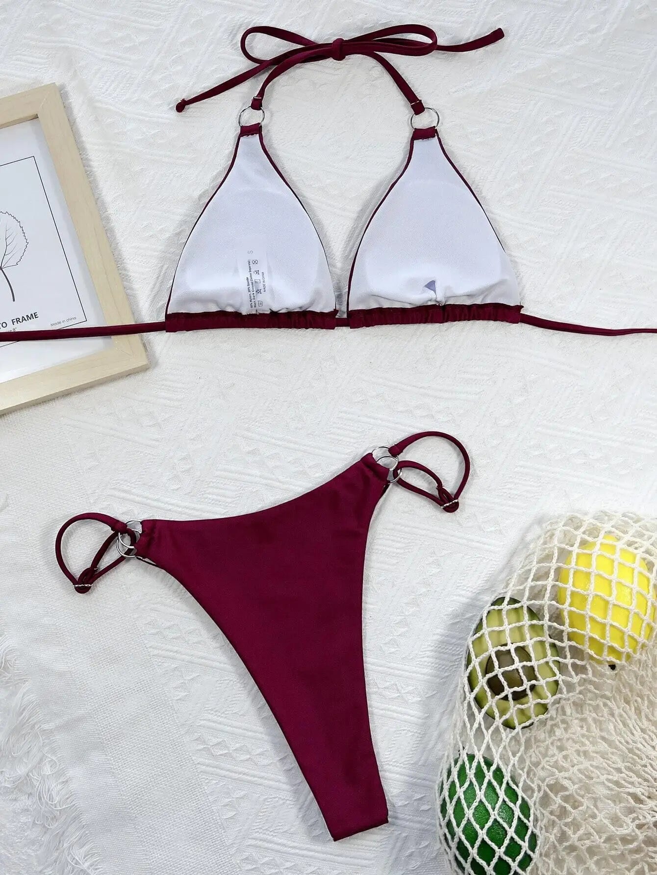 Women Solid Halter Bikini Sets Two Pieces Swimsuit Wine Red and Brown Swimwear 2024 Micro Bikini Biquini Conjunto De Bikini