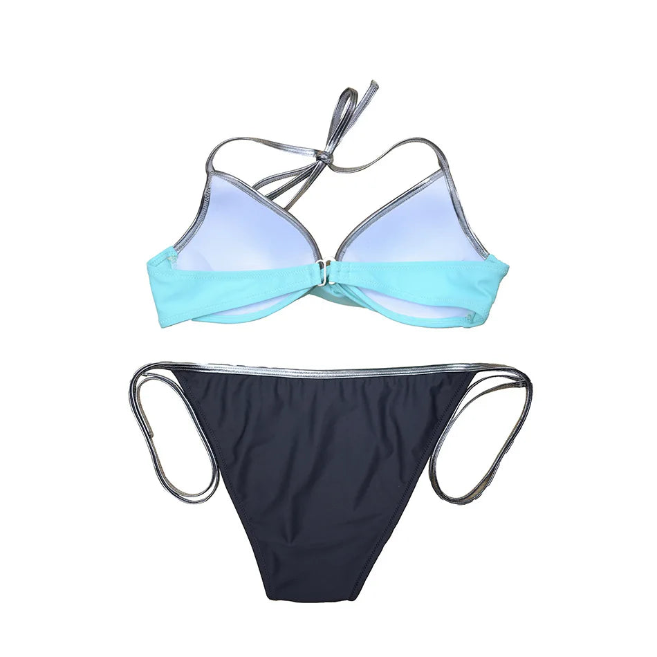 Neon Strip Swimsuit Women 2026 Sexy 2-piece Low Waist Bikini Sexy V-neck Suspender Backless Swimwear Summer Beach Bathing Suit