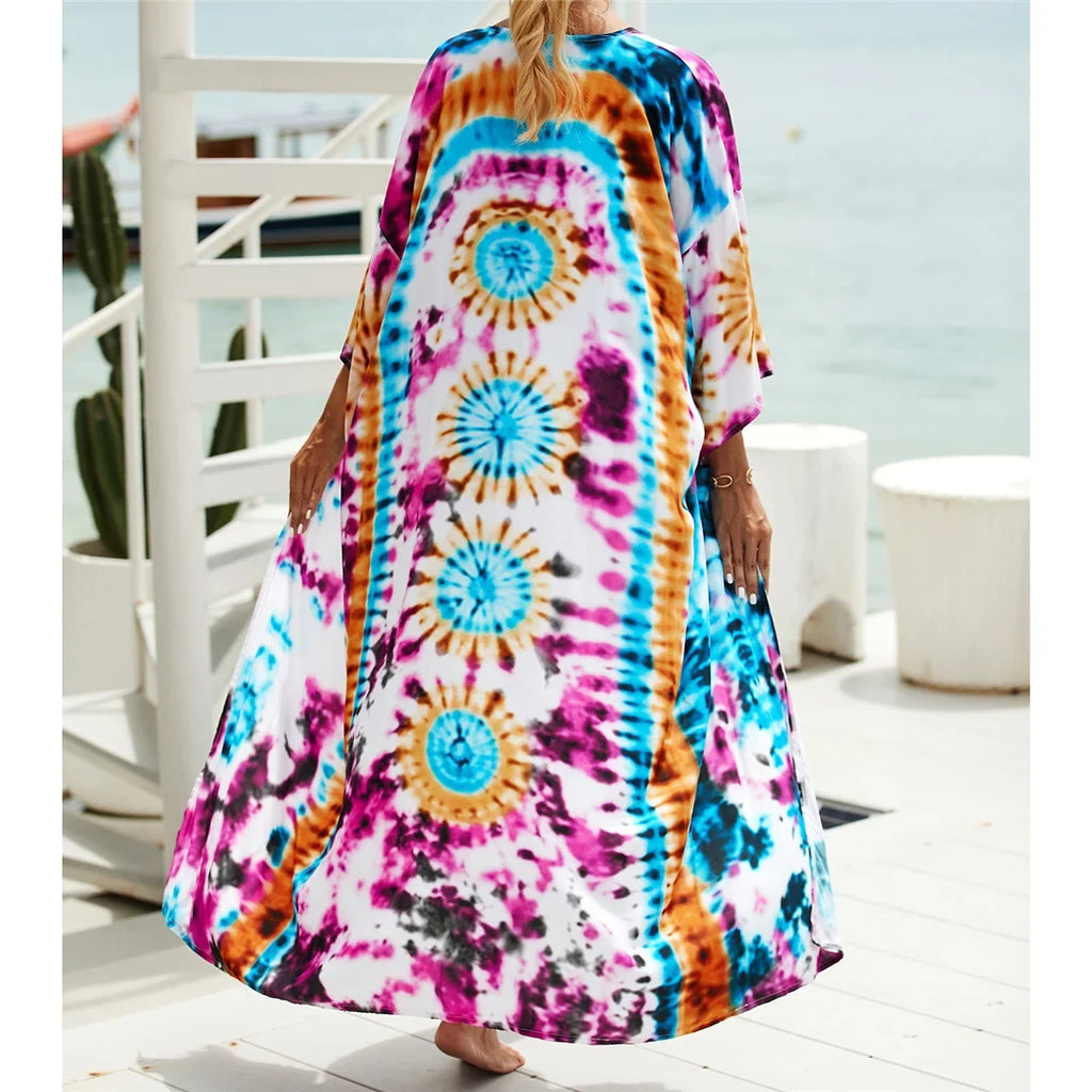 13 Colors Printed With Belt Crochet Knitted Tunic Beach Dress Beach Wear Beachwear Beach Cover Up Cover-upsFemale Women V7201