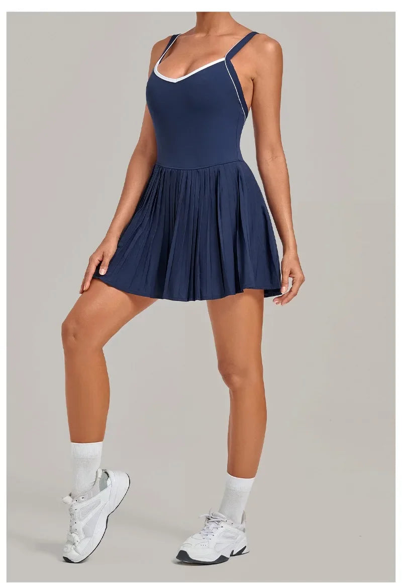 Women's Seamless Yoga Jumpsuit Sports Fitness Sleeveless Beautiful Back One-Piece Dress Workout Tennis Anti-exposure Jumpsuit