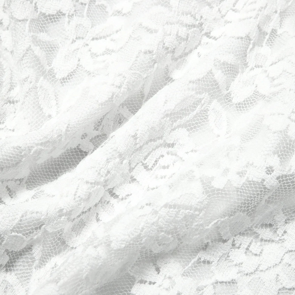 Sexy White Lace Bodysuit Women Solid Color Long Sleeve Sheer Corset Top Autumn Ruffles V Neck See Thourgh Slim Fit Jumpsuit