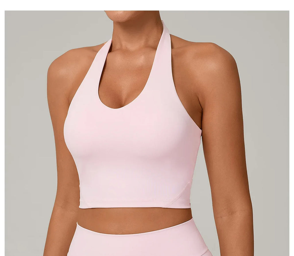 Women Fitness Sports Bra Halter Top High Support Push-up Open Back Gym Bra Shockproof Running Fitness Yoga Workout Underwear