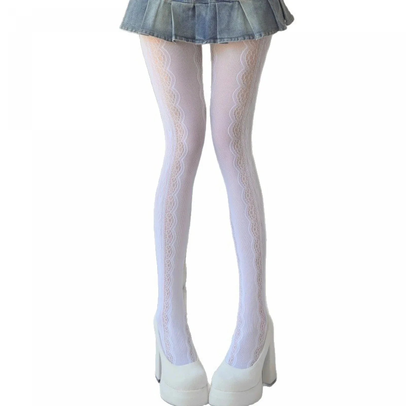 Women Y2K Lace Tights Stocking Elastic Fishnet Tights Pantyhose for Dress Date Club Cosplay Leggings Party Streetwear