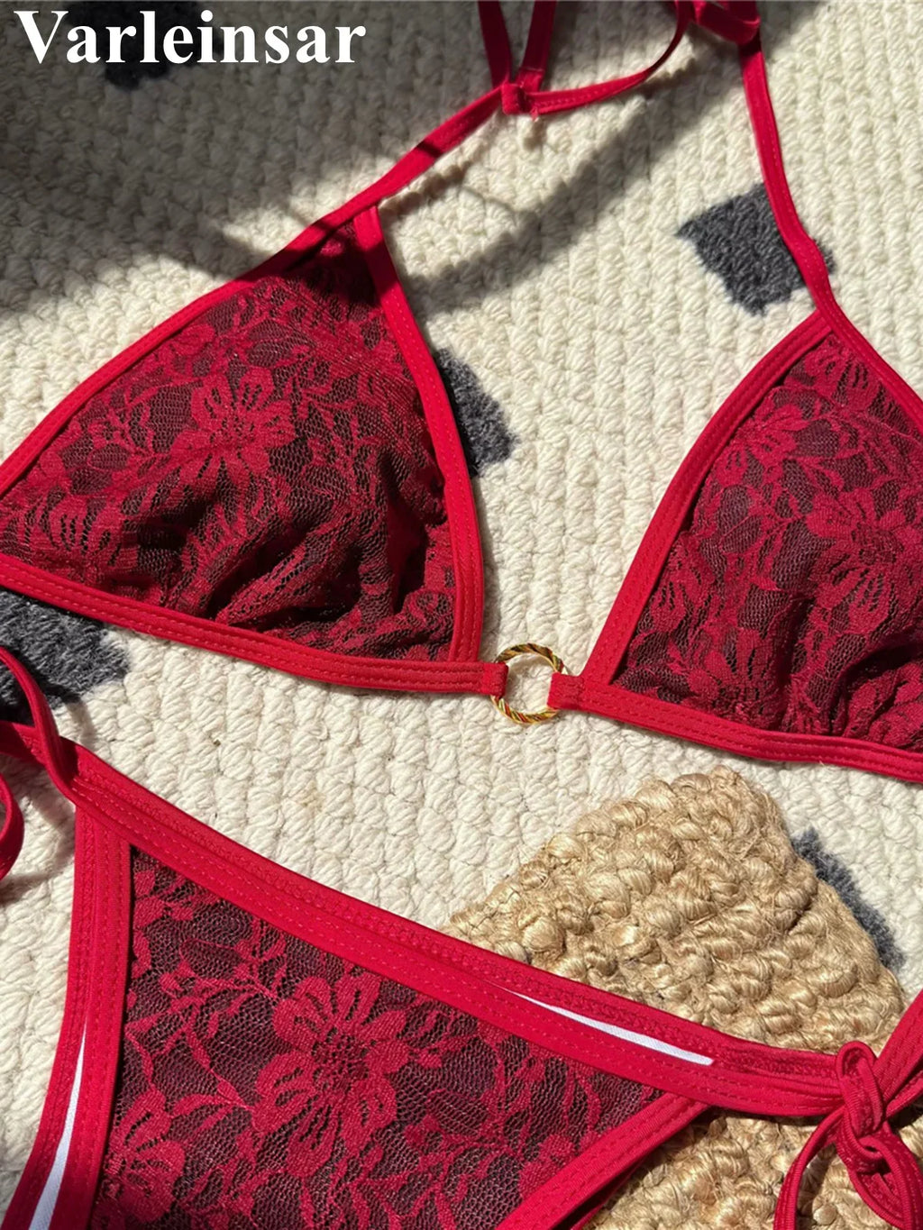 Embroidery Halter High Leg Cut Bikini Female Swimsuit Women Swimwear Two-Pieces Bikini Set Padded Bather Bathing Suit Swim V6849
