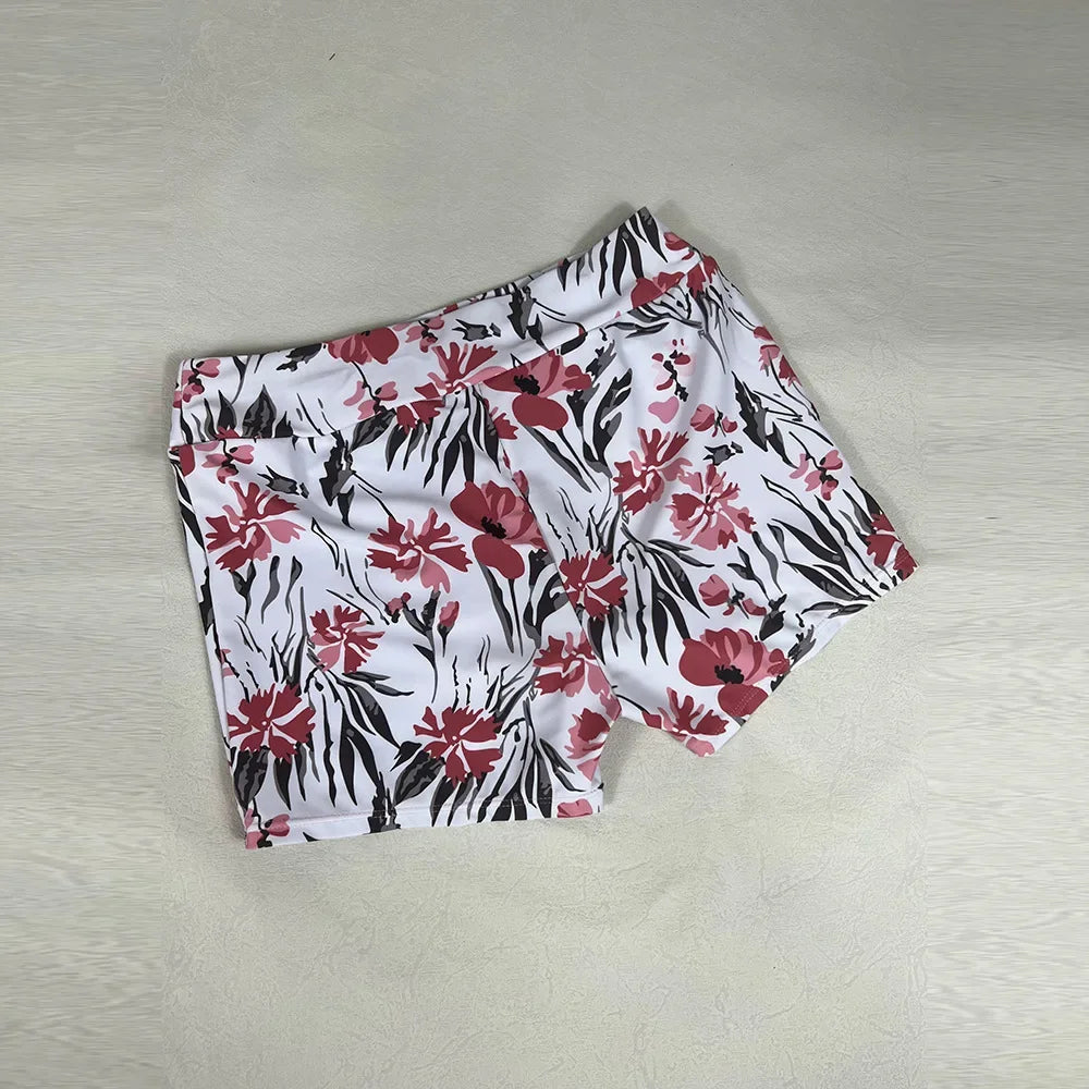 Crochet Mesh Swimsuit for Women New Summer Strappy Floral Patchwork Backless Swimwear High Waist Shorts Tankinis Beachwear S-3XL