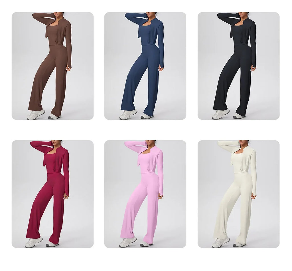 Yoga Set 3PCS Women Workout Sets Sportswear Gym Clothing Fitness zipper Long Sleeve High Waist Leggings Sports Suits Yoga Suit