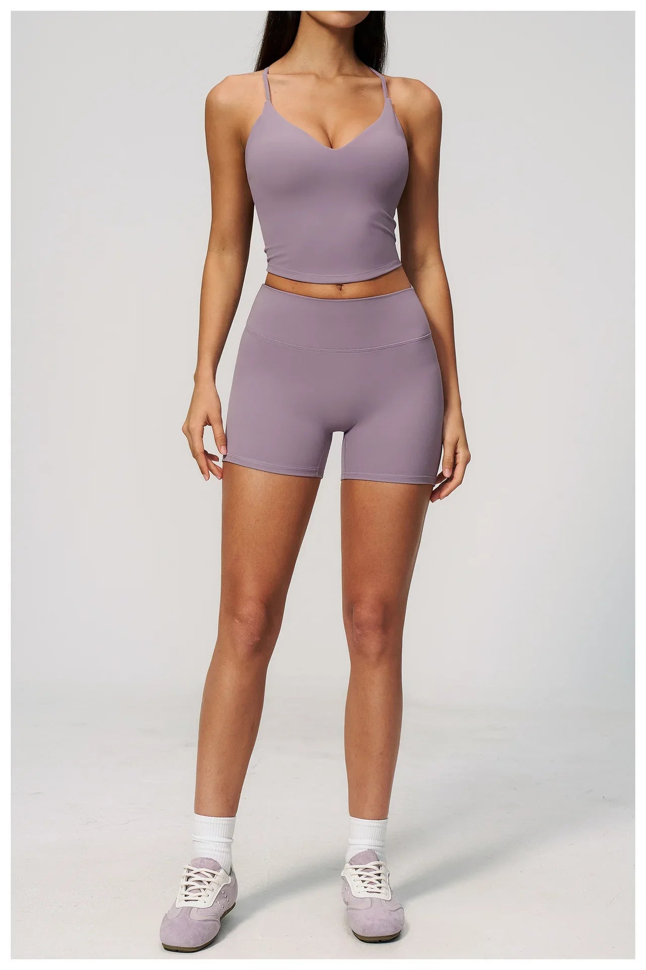 New Yoga Sets Women V Neck Back Criss Cross Sports Tank Top High Waist Butt Lift Shorts Fitness Suit Gym Running Workout Clothes