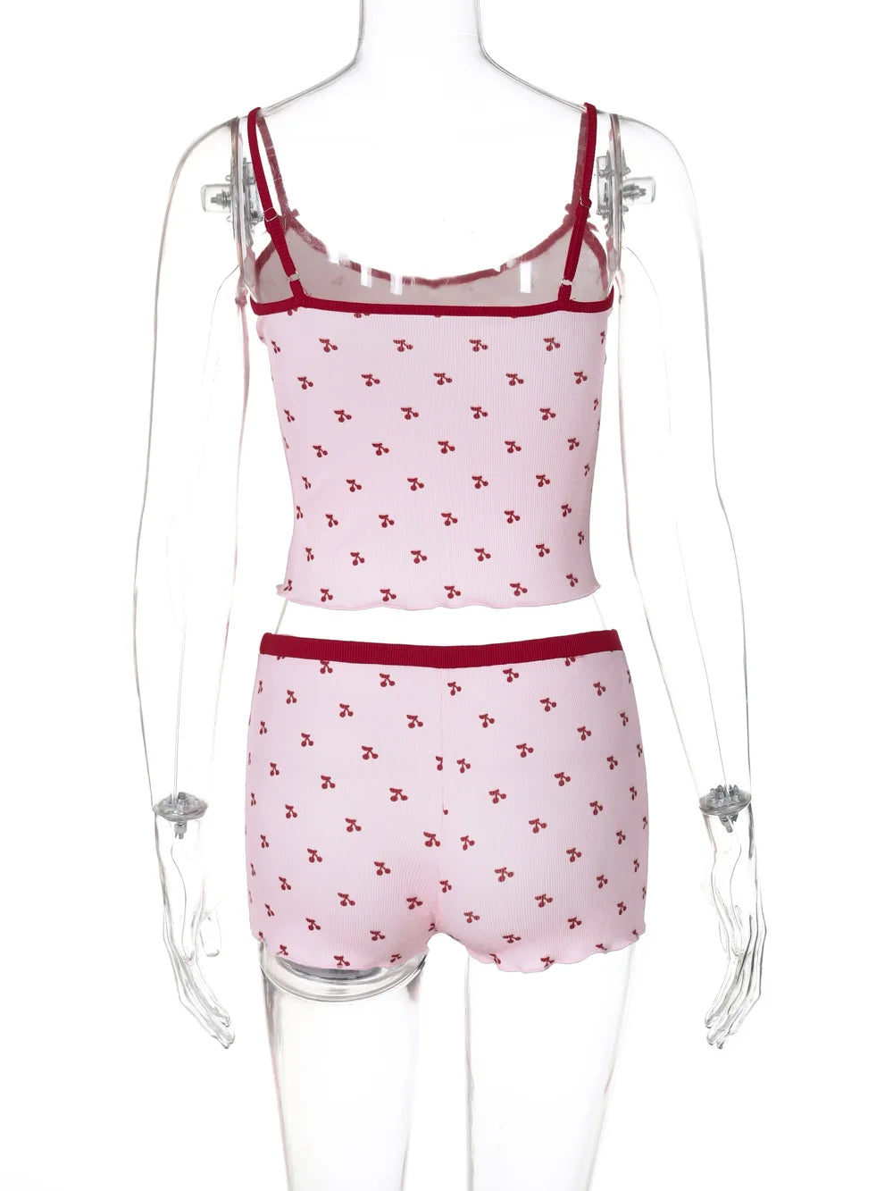 Women’s Kawaii 2 Piece Pajama Set Cherry Print Sleeveless Cami Top and Shorts Soft Sleepwear Loungewear Nightwear Outfit