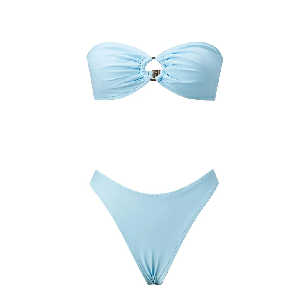 2026 Summer Womens Solid Color Bikini Sets Strapless Bra Tops with Thong Swimsuits 2 Pcs Set Bathing Suits for Beach Pool