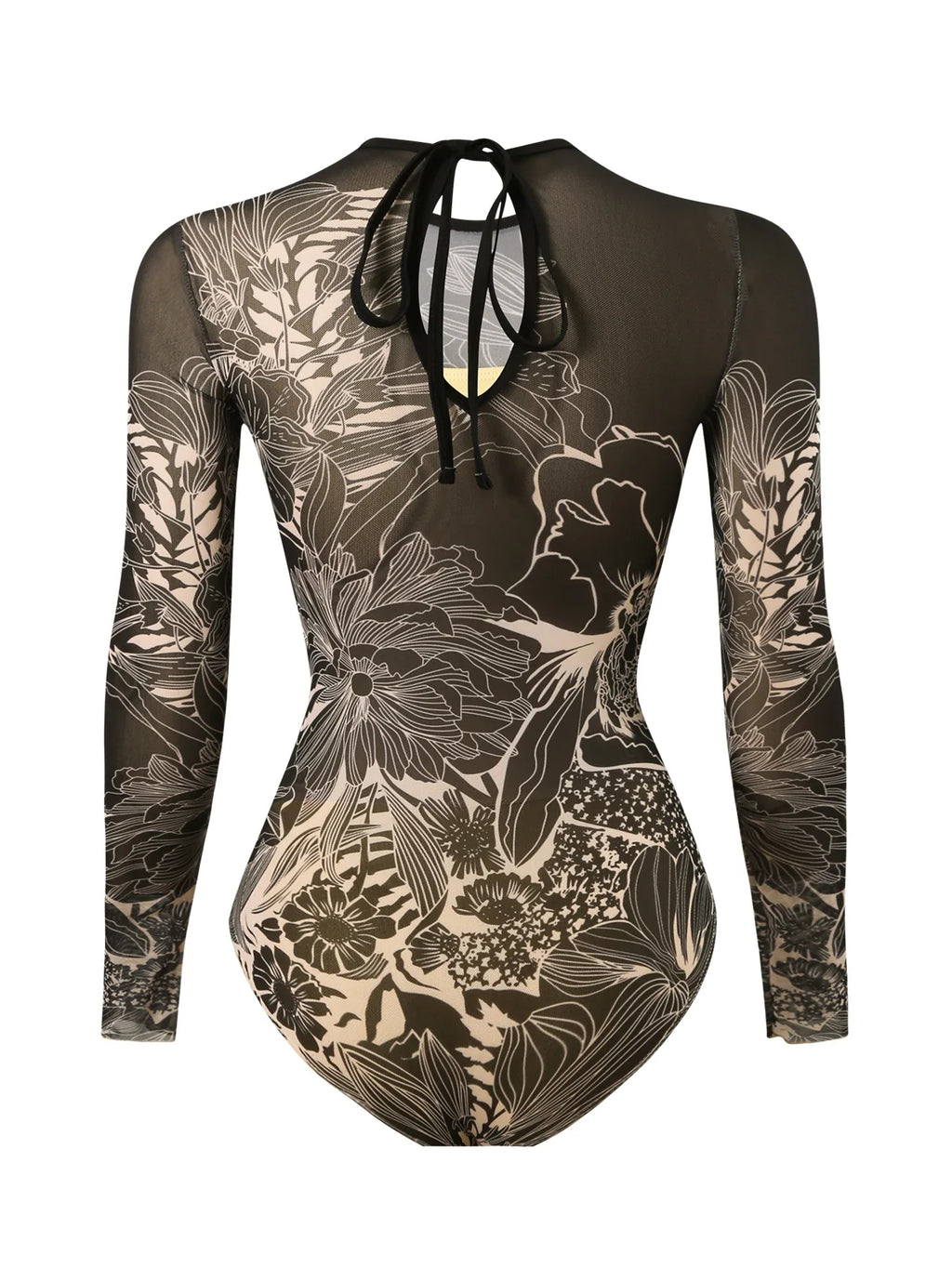 2026 Printed Mesh Swimsuit One Piece & Beach Dress Long Sleeves Swimwear Women Bathing Swimming Swim Suit Padded Beachwear