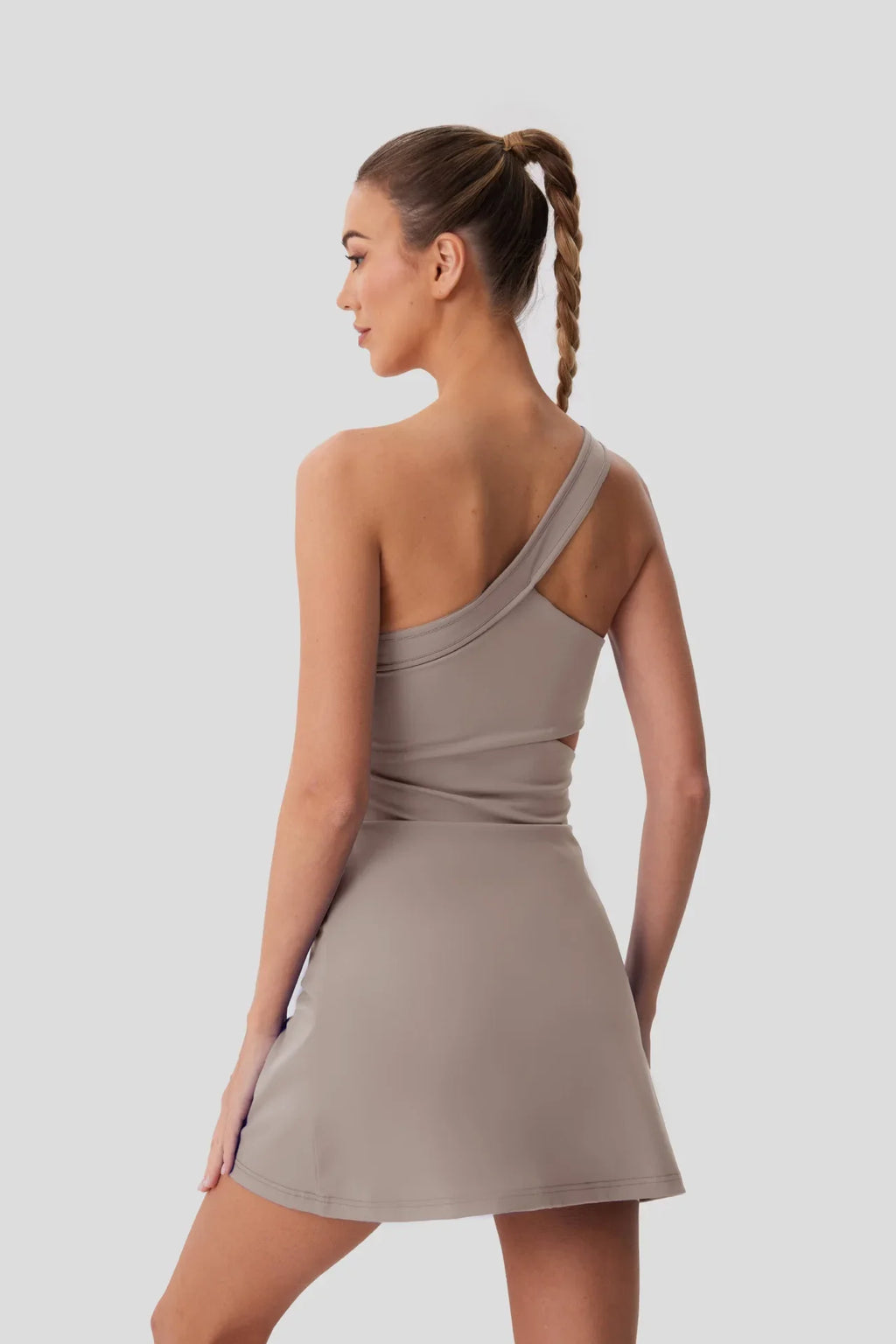 Sexy Hollow Waist Tennis Dress Women One Shoulder Pleate Sleeveless Built in Bra with Inner Separate Shorts Yoga Golf Dresses