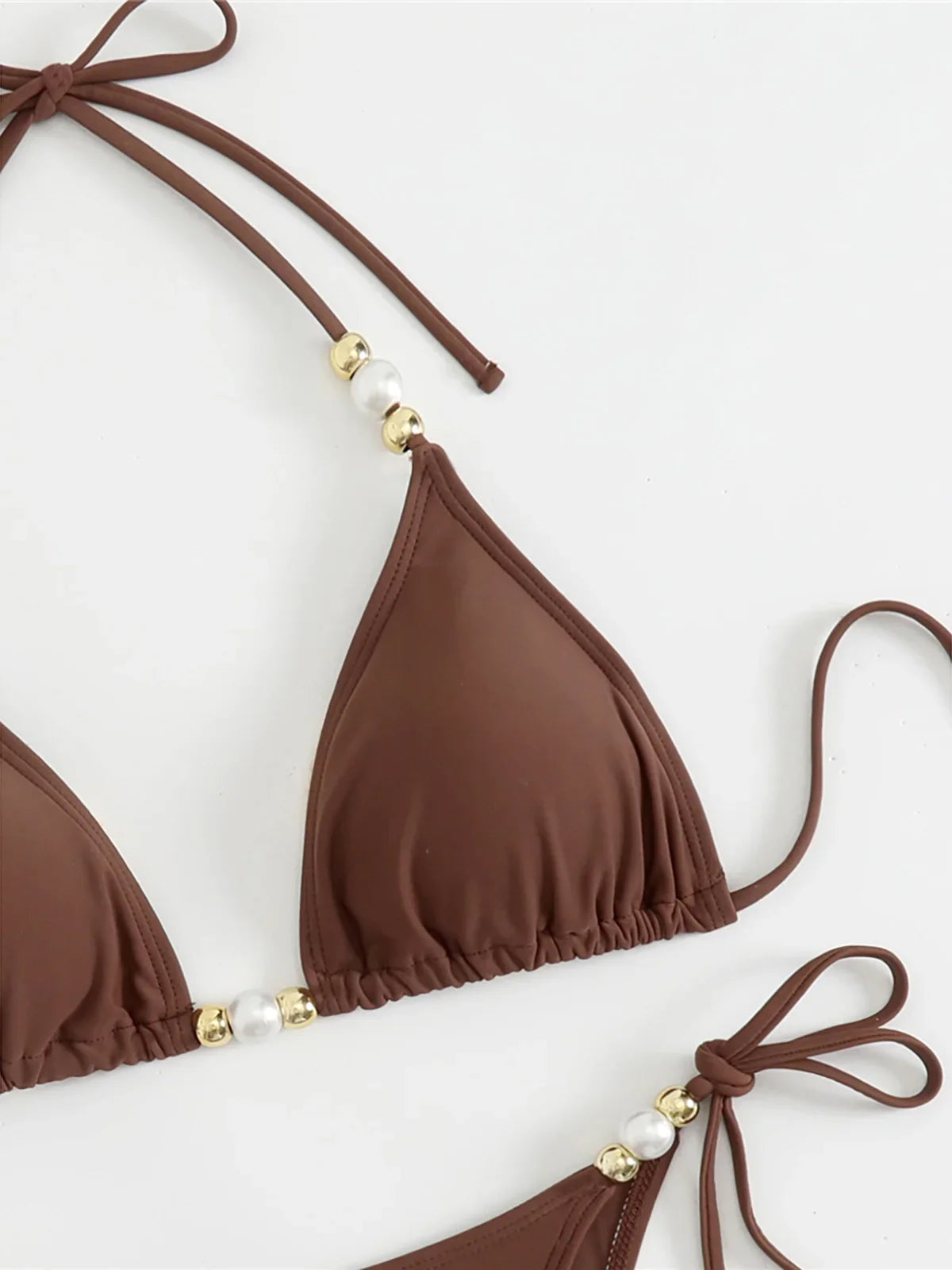 New Halter Pearls Bikini Women Swimwear Female Swimsuit Two-pieces Bikini set High Leg Cut Padded Bather Bathing Suit Swim K7194