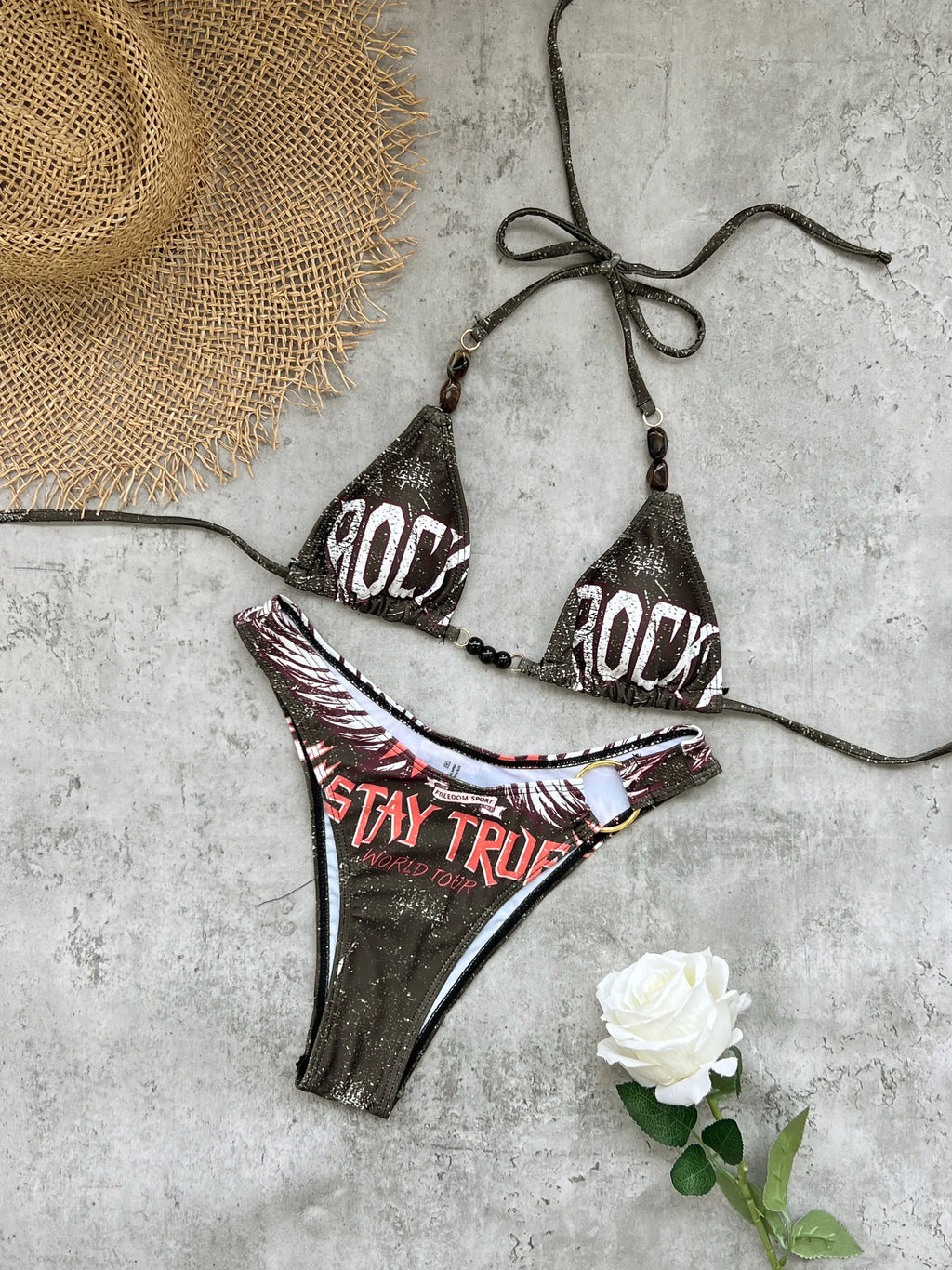 2026 Printed Trangle Bikini Women Sexy Swimsuit Bead Straps Swimwear Bandeau Biquini Female Micro Bikinis Bathing Suit Beachwear