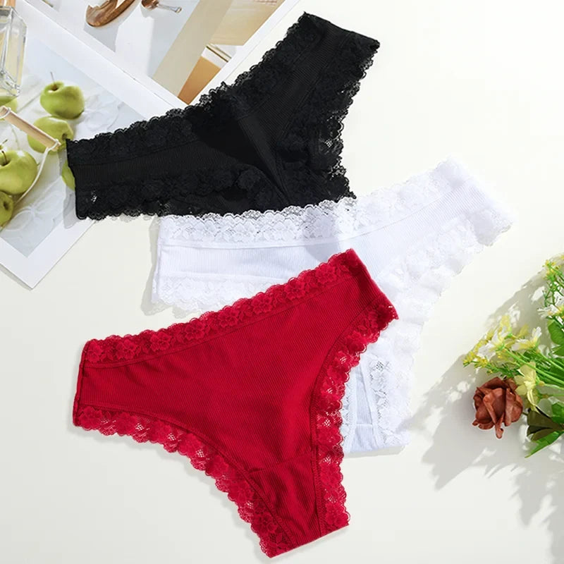 3Pcs Women Cotton Lingerie Sexy Thong Soft Fashion Panties Femme Design Underwear Pantys Underpant Lingerie Lace Intimates S-XL