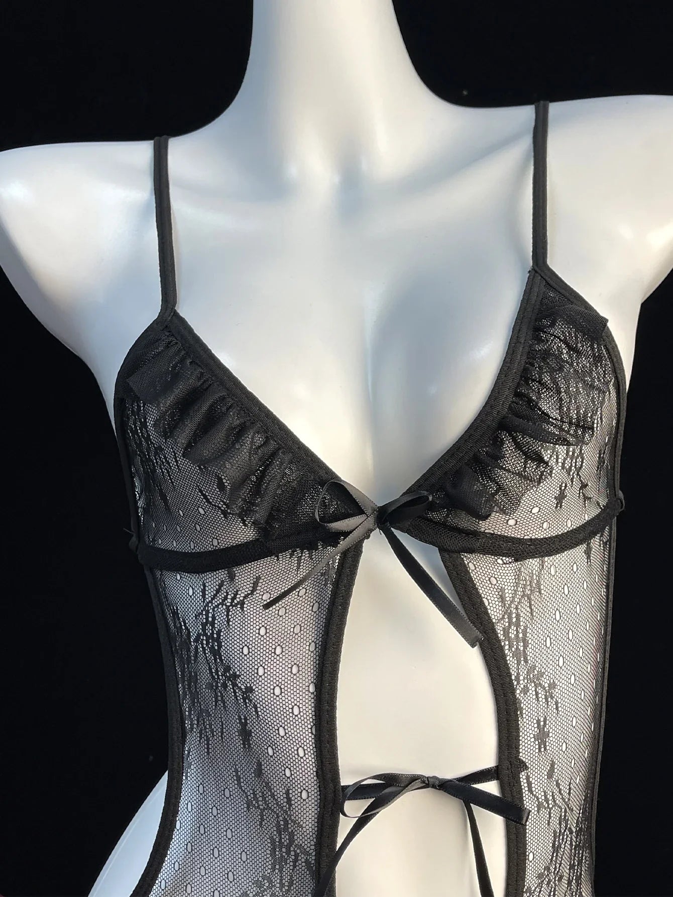 Crothless Sexy Lingerie Women Bodysuit Lace Underwear Transparent Hollow Out Fetish Babydoll Dress Open Croth Erotic Costume