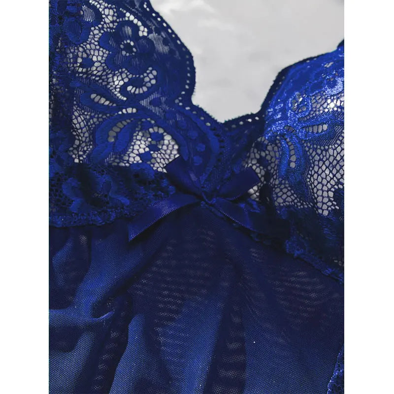 Summer Sleep Shirts Sexy Lingerie Women Mesh Nightgown Exquisite Ultra-thin Lace Embroidery Pajamas Hot Sleepwear With Thongs