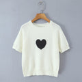 Fashion Casual Heart-patterned Short-sleeve Knit Shirt Women Heart Pattern Short Sleeve Knit Sweater Casual Crew Neck Top 7S5S