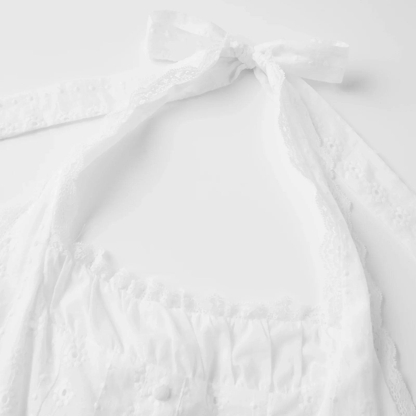 Women's Summer Solid Color Halter Neck Mini Dress Lace Trim Neckline Eyelet Embroidery Backless Tie-Back Slim Party Dresses