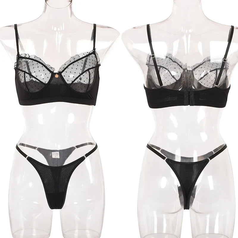 Flounce Sexy Lingerie Lace Bra Set Transparent Underwear Hot Erotic Lingerie Set Push Up Bra And Panty Set Porno Briefs Sets
