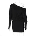 Woman Clothes Diagonal Collar Long Sleeve Package Hip Short Dress Streetwear Black Pink High Waist Tunics Slim Party Dresses