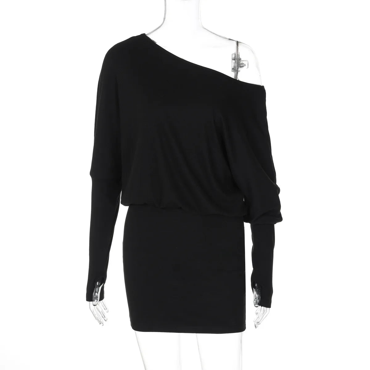 Woman Clothes Diagonal Collar Long Sleeve Package Hip Short Dress Streetwear Black Pink High Waist Tunics Slim Party Dresses