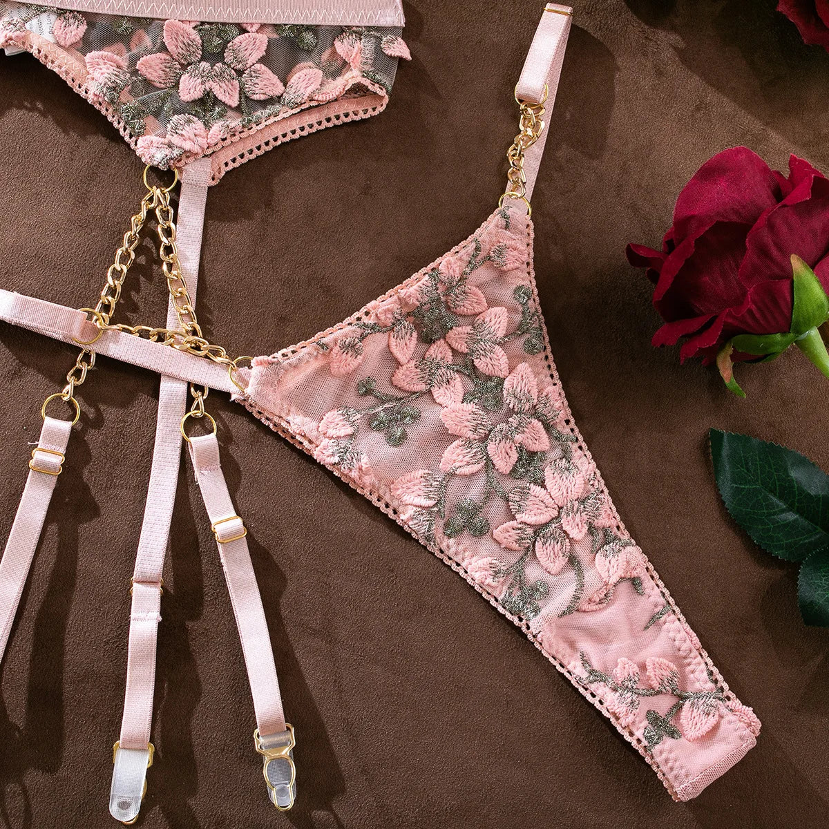 Laced Bra Lingerie Sexy Floral Embroidery Underwear Transparent Fairy Set Woman 2-Piece Boho Bra + Panty Underwear Set Intimates