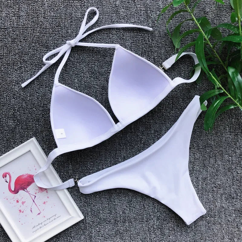 2025 Halter Bra Cup Bikini Women Swimsuit Female Push Up Swimwear Two Pieces Bikini set Brazilian Bather Bathing Suit Swim Lady